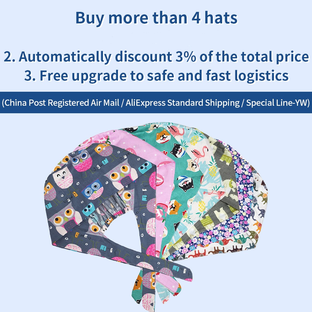 Verpleegkundige Caps Kleine Bloemen Pring Hoeden Verstelbare Lange Haar Scrub Cap Schoonheidssalon Verpleging Cap Laboratorium Pet Shop Scrub hoeden