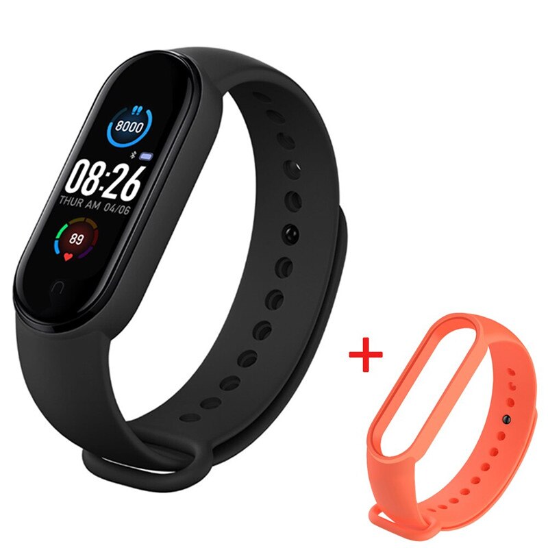 M5 Smart Watches Bluetooth Bracelet Sport Fitness Tracker Pedometer Heart Rate Monitor SmartBand Wristband for Android IOS: add orange strap