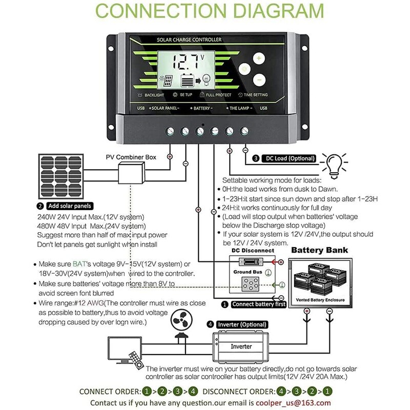 Solar Laadregelaar 12V 24V Solar Controller Met Usb Aansluiting Lcd Backlight Geschikt Voor Motorhomes