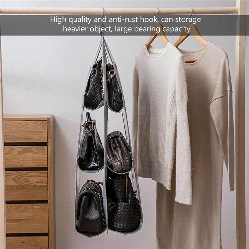 6 Pocket Hanging Handbag Organizer for Wardrobe Closet Transparent Storage Bag Door Wall Clear Sundry Shoe Bag