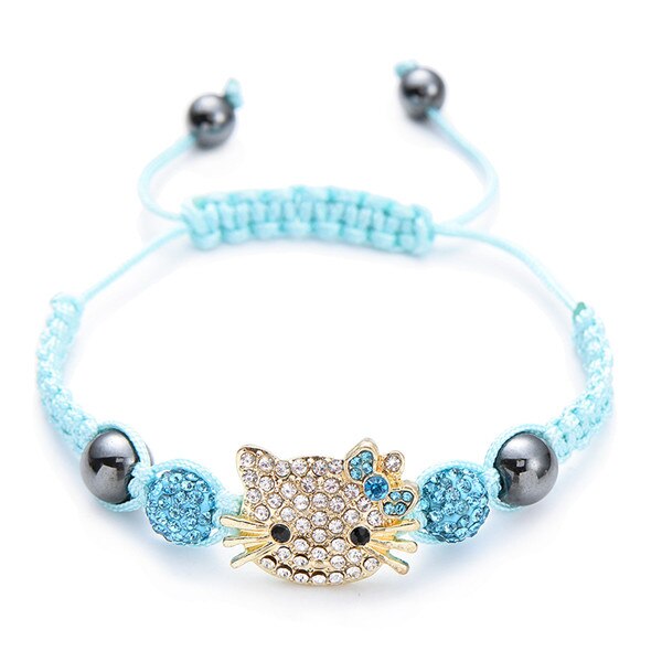 Kids Bracelet Children's Bracelet Connecte Handmade Cute Cat Bracelet for Girls Boys Crystal Beads Braid Charm Bracelets: gold  blue