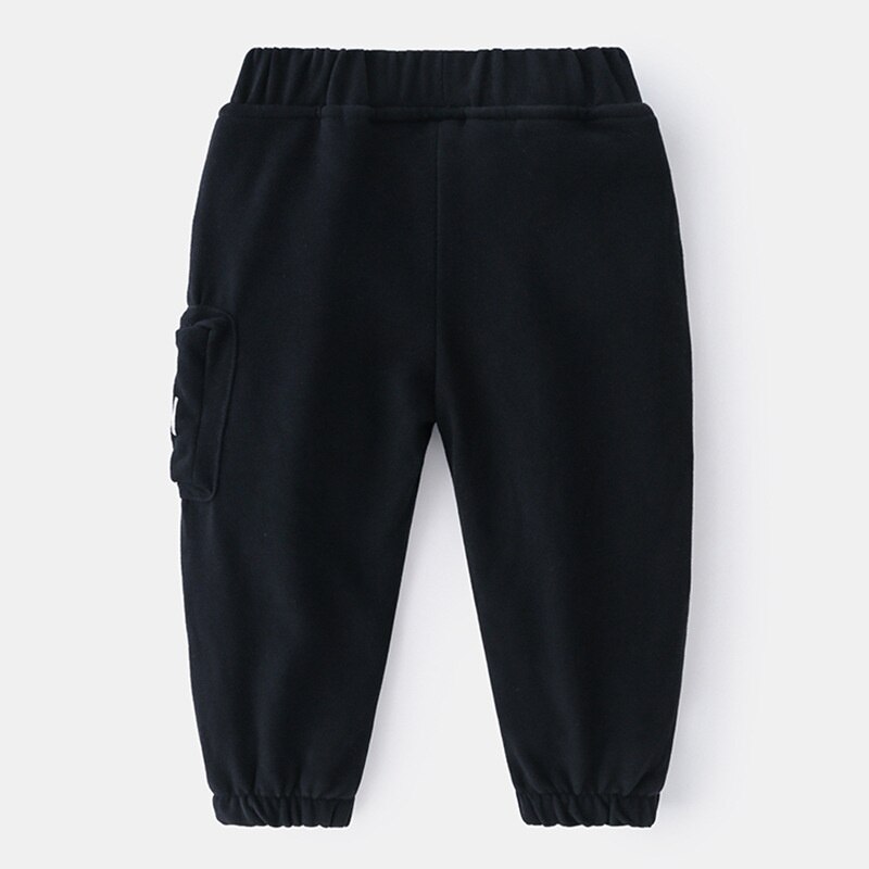 Mudkingdom Little Boy Jogger Plus Velvet Solid Letter Elastic Waist Casual Sports Pants for Boys Zipper Pocket Winter Trousers
