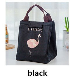 Flamingo Tote Thermal Bag Black Waterproof Oxford Beach Lunch Bag Food Picnic Bolsa Termica Women kid Men Cooler Bag: Black