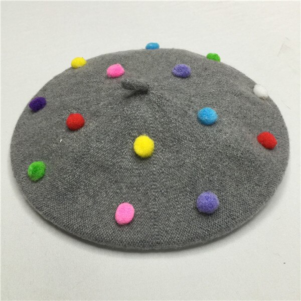 Boina de lana de invierno para niña, gorros cálidos Vintage para niños, boina plana para niñas, boina para mujeres, sombrero de invierno, traje para 3-6 años: Gris