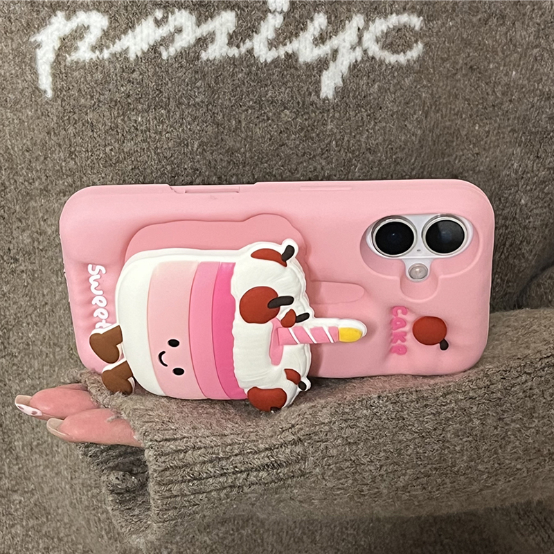 Funda de teléfono con soporte plegable y pastel 3D para iPhone 16, 15, 13, 14, 12 Pro Max, funda trasera de silicona suave