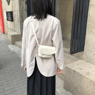 Ins estilo de Hong Kong Casual hombro Mini mensajero pecho bolsa brillante suave Pu Dumpling bolsa Mujer: Blanco