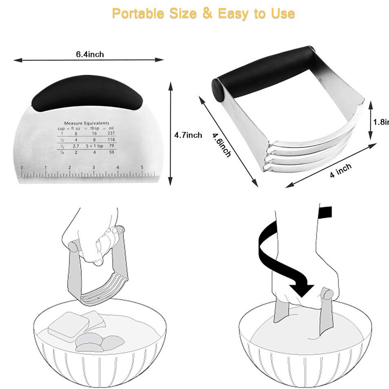 Cortador de repostería y Raspador Set batidora de masa de acero inoxidable, espátula-cortador de masa para Pizza/galletas-Picadora herramientas para masa para hornear