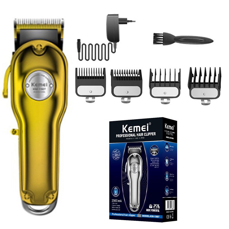 Alle Metalen Tondeuse Kapper Professionele Li-Ion Haar Trimmer Mannen Kapsel Elektrische Draadloze Haar Snijmachine, 100-240V: gold with box