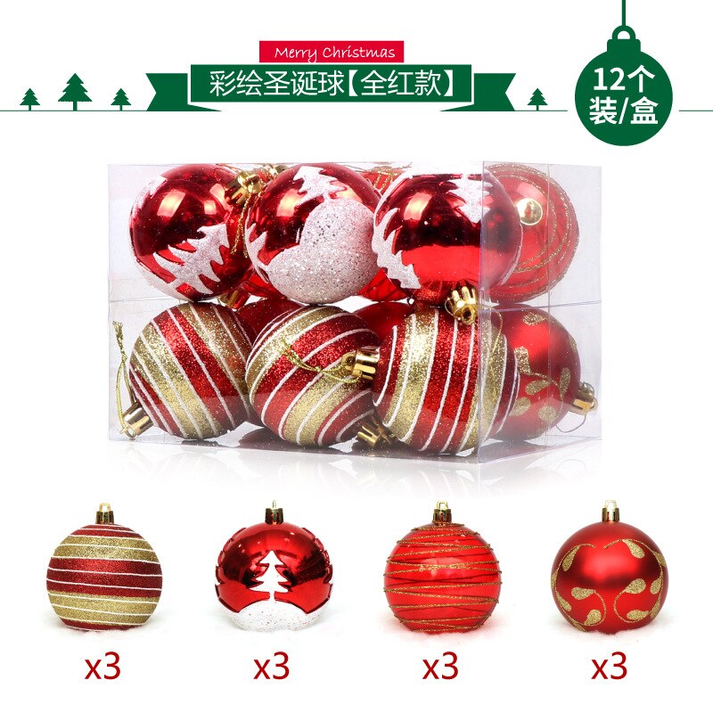 12 stk / pakke flerfarvet pvc 6cm juledekoration hængende ornamentkugle til juletræ bryllupsfødselsdagsfest hjemindretning: Rød