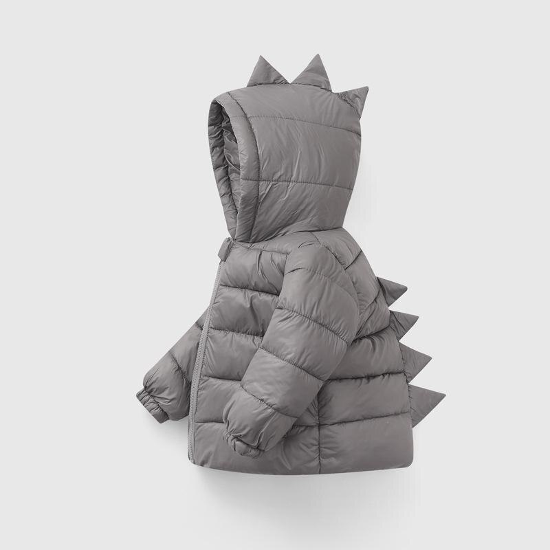 Winter Kinderen Beneden Gewatteerde Jas Leuke Cartoon Dinosaurus Vorm Meisjes Warm Katoenen Jas Jongens Hooded Snoep-Gekleurde bovenstukken: GRAY