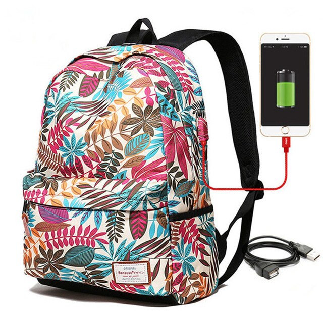 Heißer USB Ladung Laptop frauen Rucksack Für Teenager Studenten Mädchen Schule Rucksack Druck Weibliche Reise Bagpack: Rosa groß