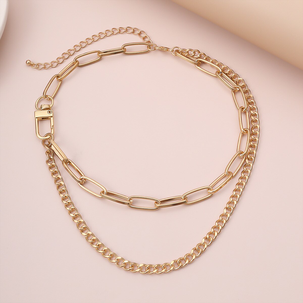 klasyczny punk metal dwuwarstwowy łańcuch Chokers geometryczny złoty kolor srebrny komunikat choker naszyjniki biżuteria prezenty dla kobiet mężczyzn