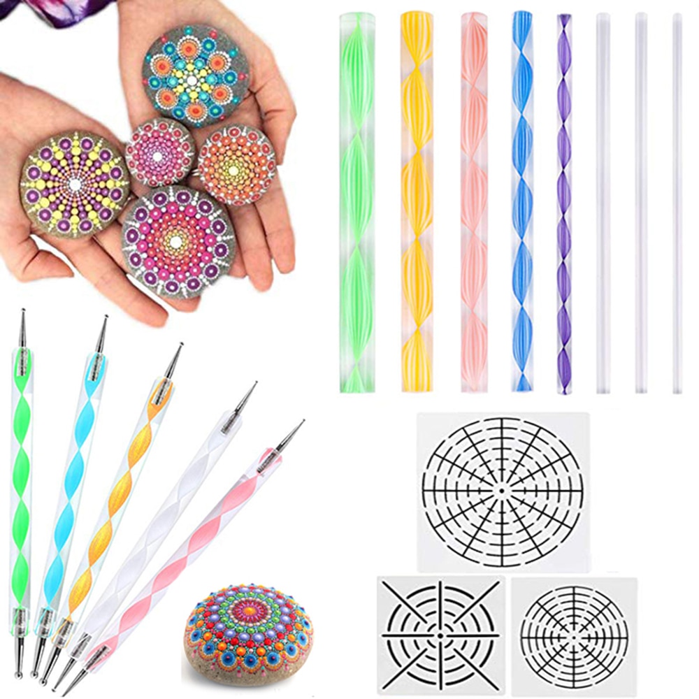 Mandala rots schilderpen stippelgereedschap schildersjablonen diy steen reliëf starter tekenen stylus pennen kunstset