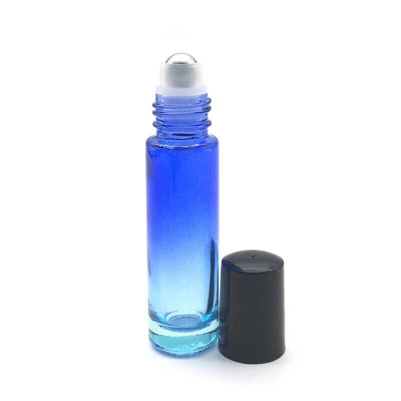 1 stk æterisk olie 10ml rulle glasflaske gradient blå-klar parfume tom rulle på kugle tyk glasflaske