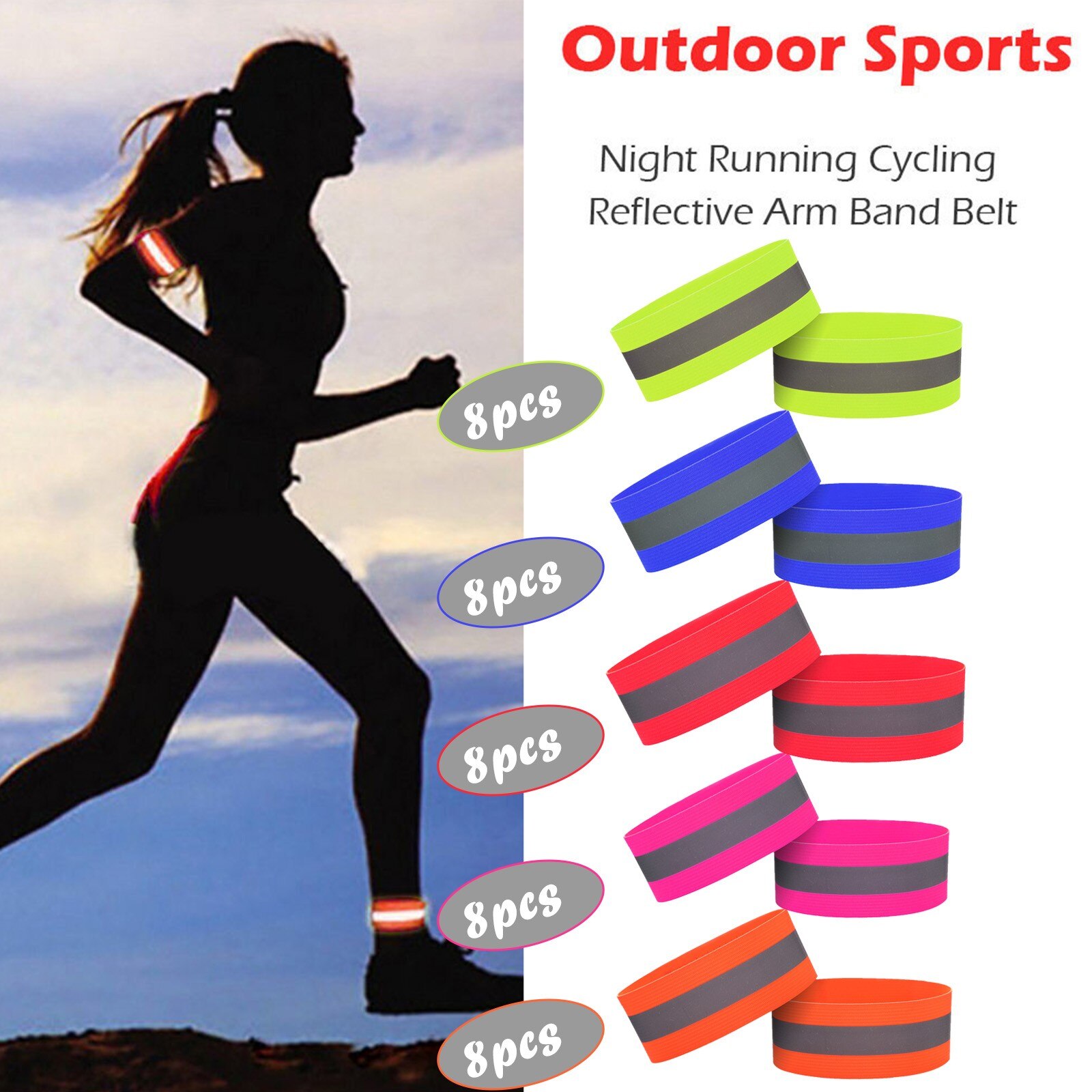4# Luminous Arm Band Sports Reflective Safety Belt Night Run Armband Outdoor Sports Night Running Cycling Jogging Arm Strap