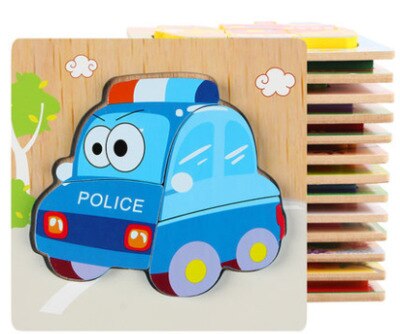 3D Holz Puzzle Puzzle Spielzeug Für Kinder Holz Cartoon Tier Puzzles Intelligenz Kinder Früh Pädagogisches Spielzeug Für Kinder: Police car