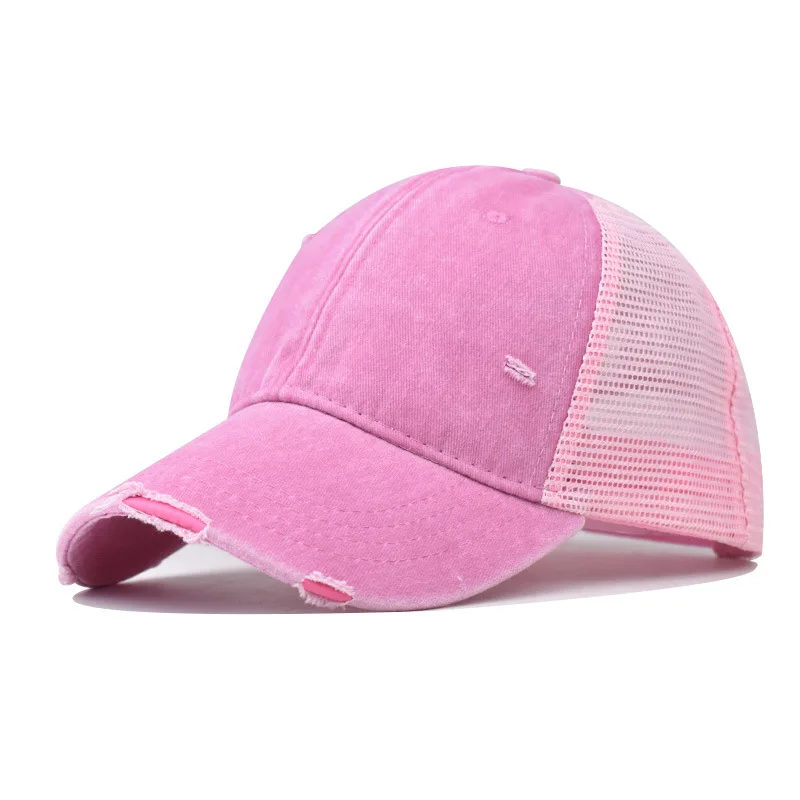 Gorra de béisbol lavada de malla de algodón transpirable para hombre y mujer, gorra de tabla ligera rasgada antigua, sombrero Vintage de primavera y verano: Azul