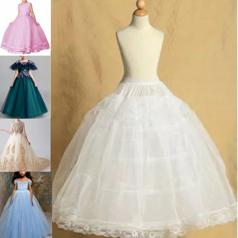 7 Sizes Fit 2-18 Years Kid's White Petticoat for Girl Crinoline Underskirt Wedding Prom Dress Flower Puffy Skirt Jupon 3 Hoops