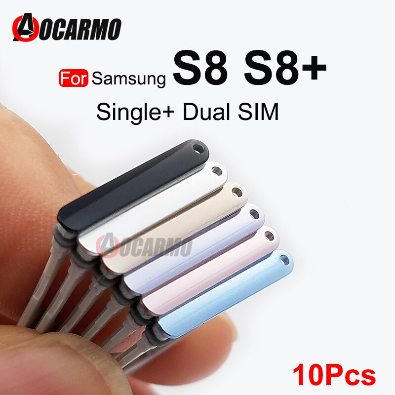 Aocarmo 10Pcs For Samsung Galaxy S8 SM-G9500 G950F S8 Plus SM-G955 S8+ Single/Dual Metal Plastic Nano Sim Card Tray Holder