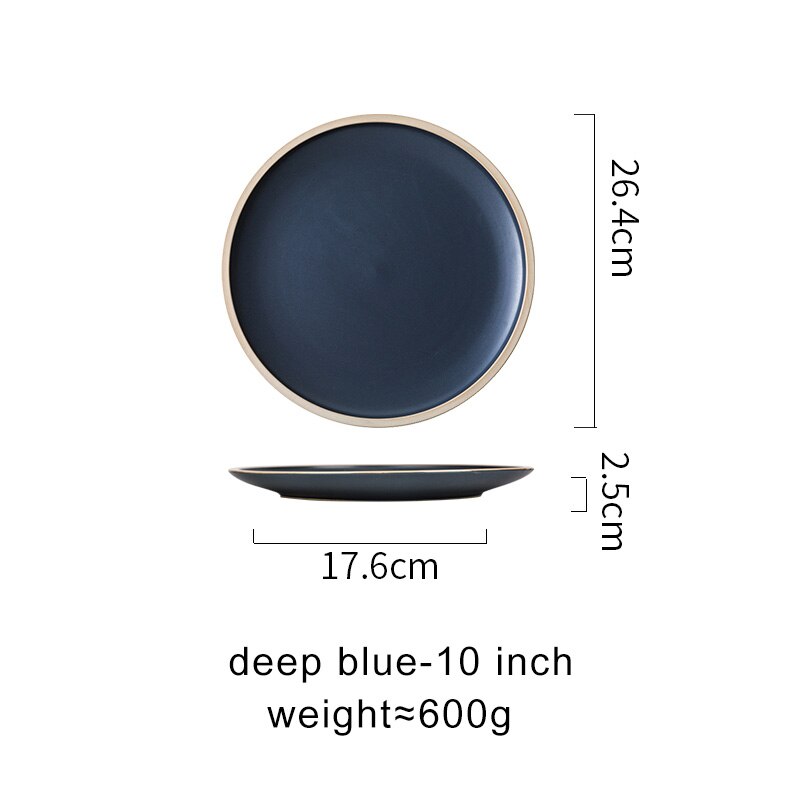 8.3/10inch Porcelain Dinner Plates Set Pizza Pasta Serving Plates Matte Glaze Steak Dessert Dishes Tableware: deep blue-10 inch