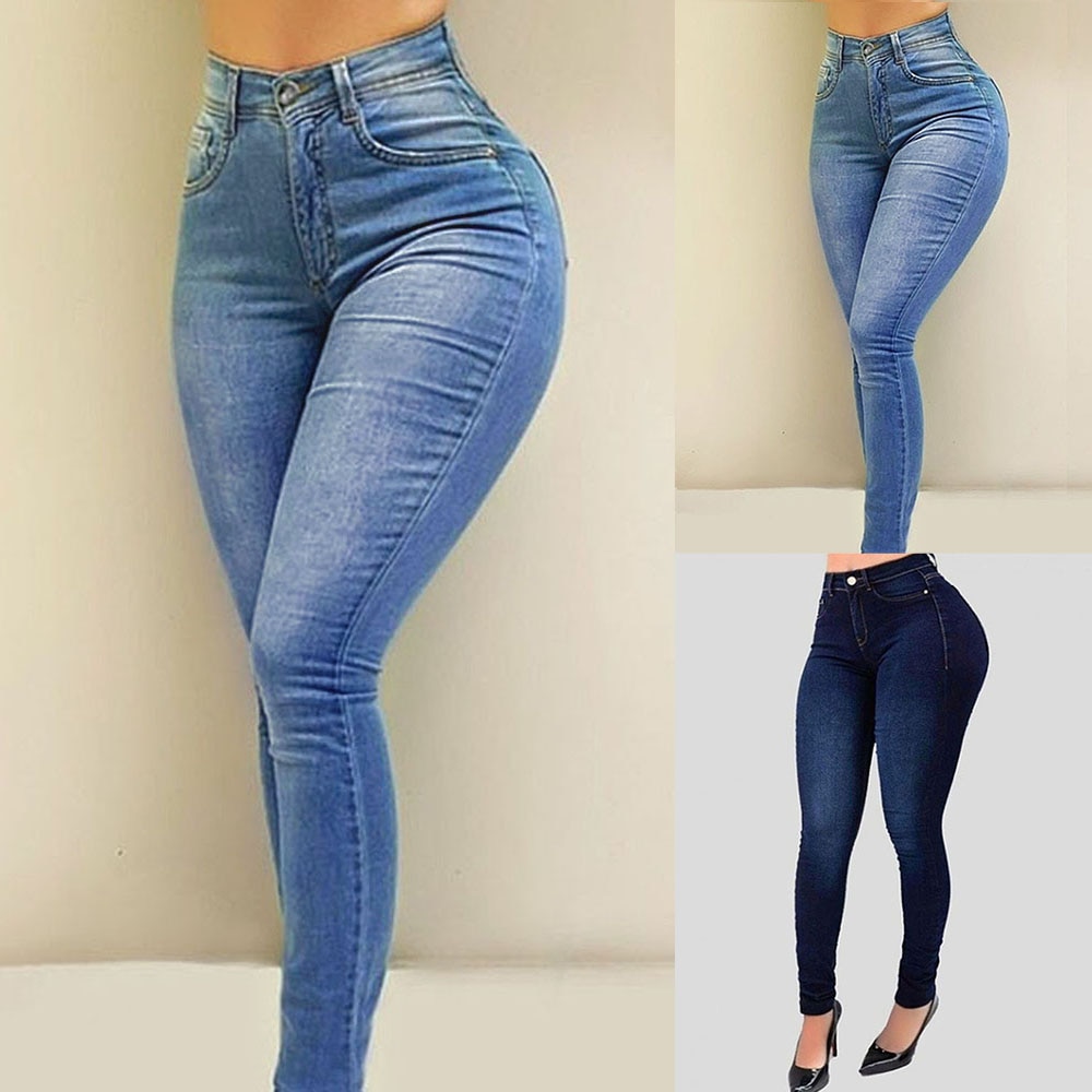 Femmes taille haute Denim maigre jean Stretch pantalon mince mollet longueur jean décontracté bouton bureau dame pantalon grande taille