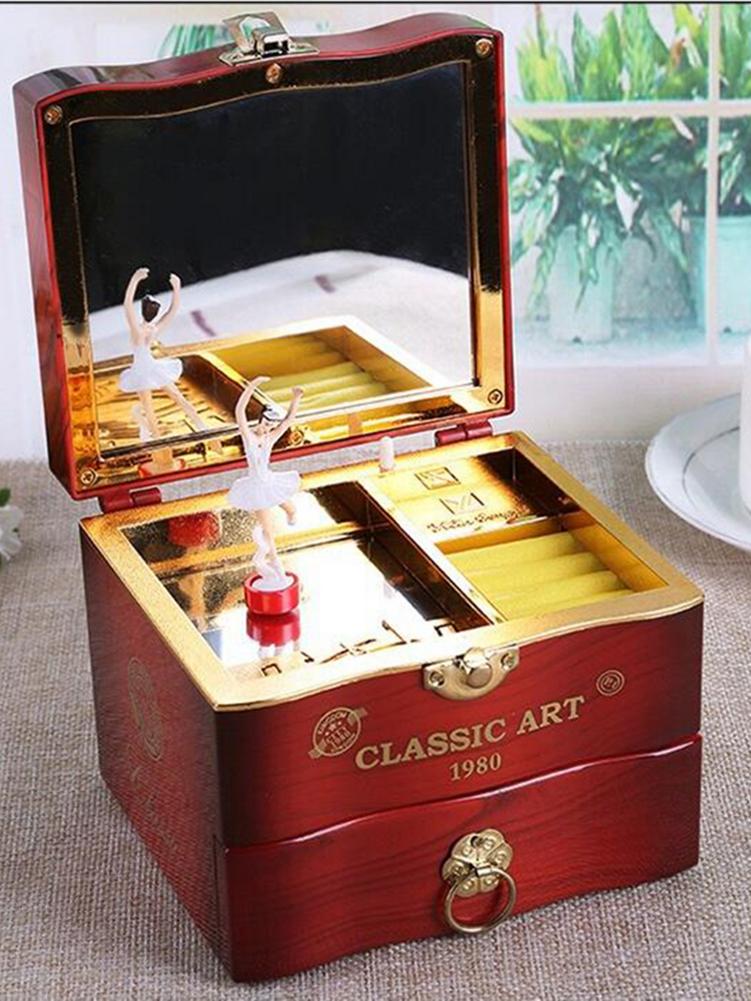 Caja de música nueva innovadora caja de joyas con espejo DIY ornamento niños giratorio bailarina chica Cisne lago música caja musical