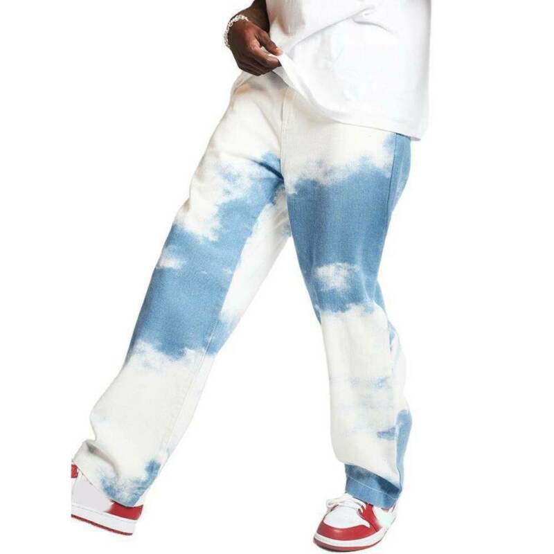 Colorido tie dye calças dos homens em linha reta perna jeans casual masculino calças soltas plus size denim calças hip hop