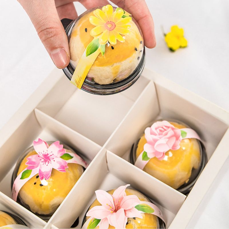 100x Flower Egg Yolk Crisp Pastry Seal Sticker Strip Mooncake Package Box Decor