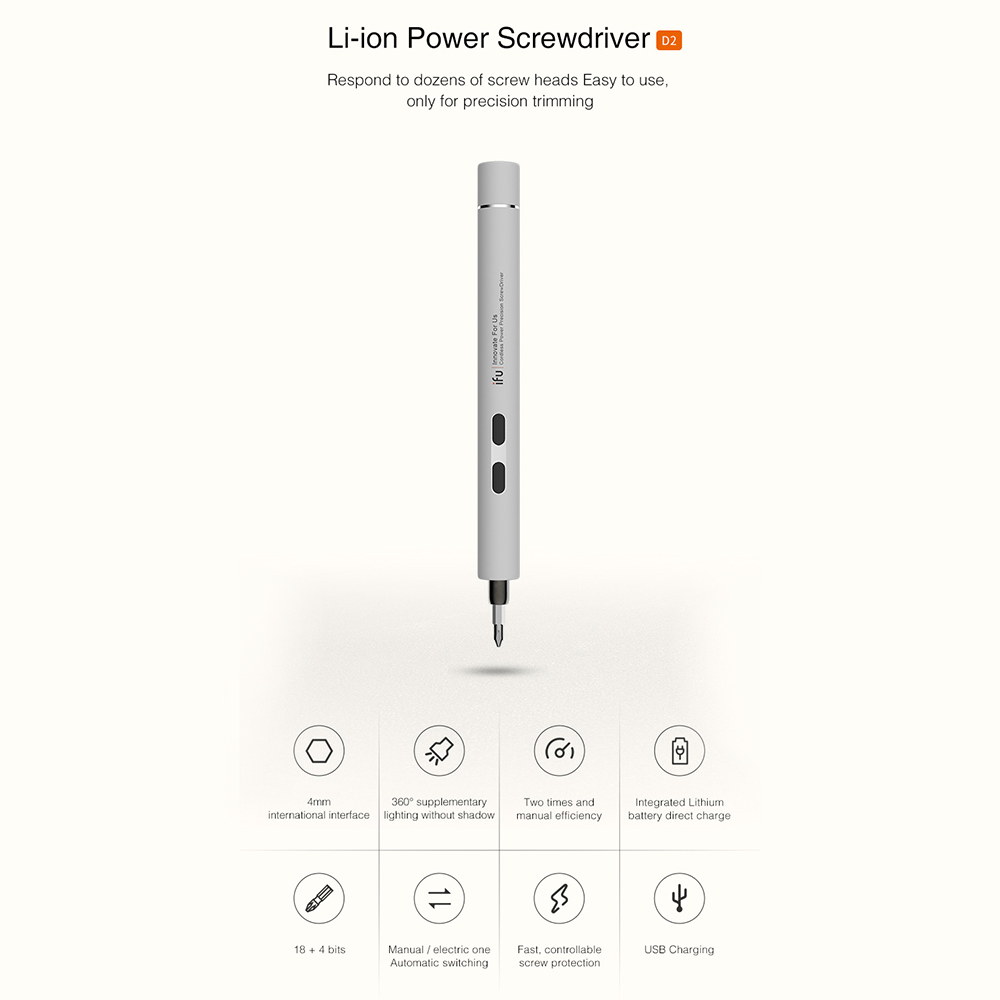 Electric Screwdriver 18 Screwdriver Bits Gray White USB Charging Precision Mini Electric Cordless Magnetic Screw Driver Repair