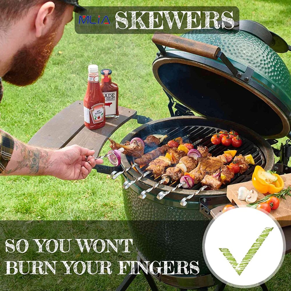 MLIA 10pcs Barbecue Meat String Skewers Chunks 16.8" Long Meat Stainless Steel Shish Roast Stick Wide Reusable Grilling Skewers