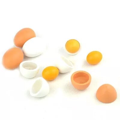 6PCS Wooden Simulation Eggs Yolk Pretend Play Toys Kitchen Food Cooking Kids Children Baby Lovely Creativity Toy