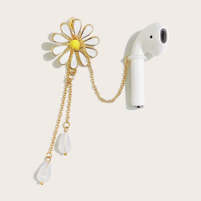 Pendientes de cuerda antipérdida con orejas de girasol para niñas, auriculares inalámbricos con Bluetooth, de Metal,: Default Title