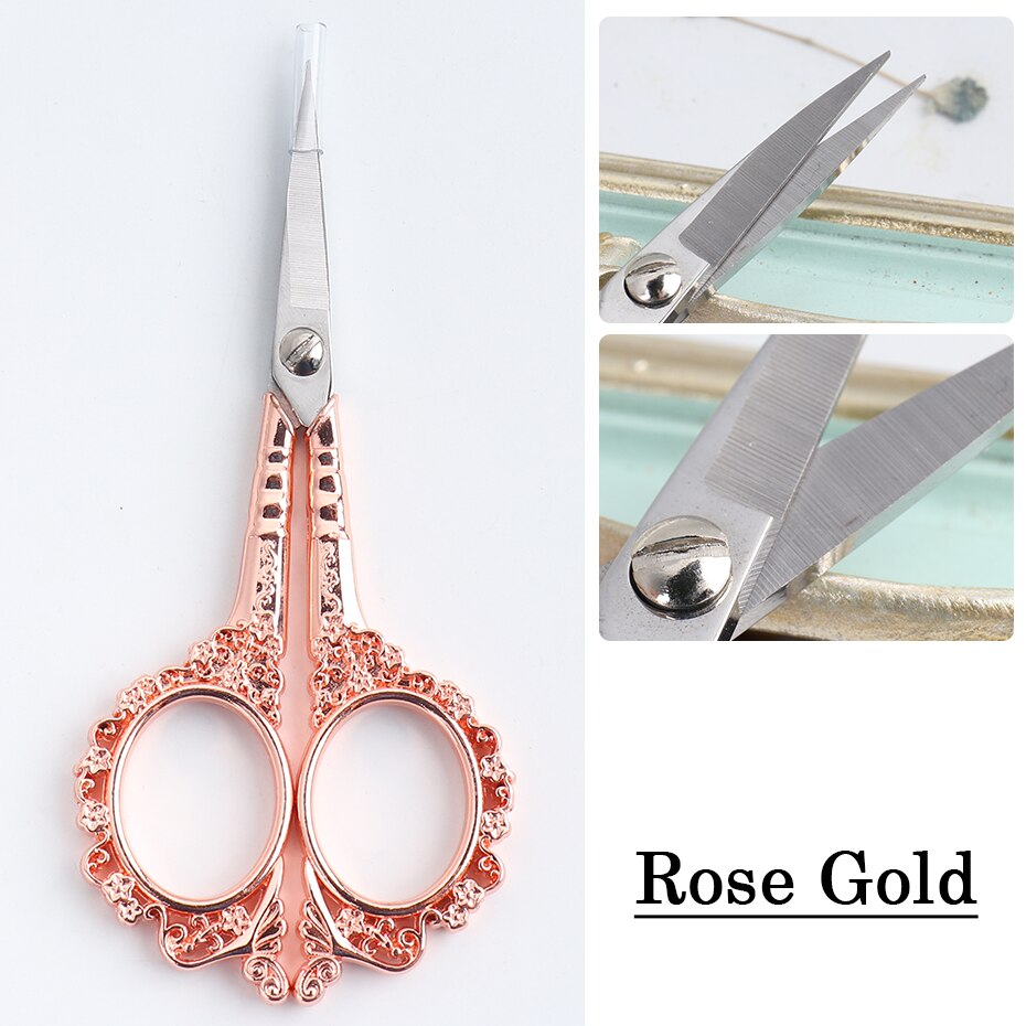 Tijeras para uñas estilo Retro, cortador de pelo de cejas y nariz, tijeras pequeñas de oro rosa para manicura, herramientas de maquillaje JI1852: Rose Gold