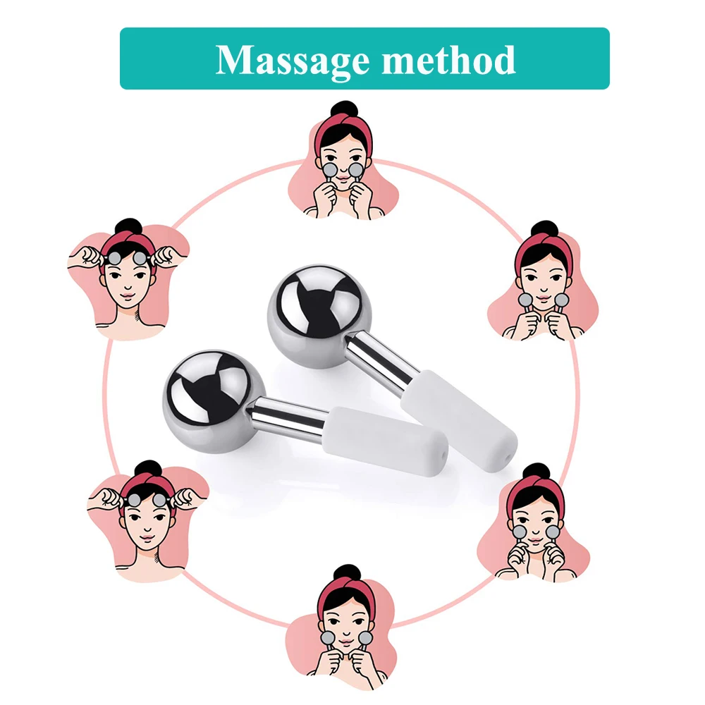 Globos de hielo faciales, rodillo Facial de acero inoxidable frío y , belleza de la piel, Spa, globo refrescante, bola de masaje, cuidado Facial, palo de congelación criogénica