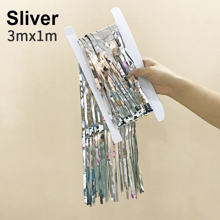 3M Gold Pink Rainbow Sequin Backdrop Foil Fringe Tinsel Curtain Wedding Birthday Party Rain For Decoration PSC55: 3M-Sliver