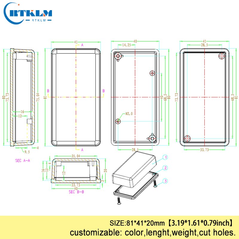 Plastic casing for electronic plastic enclosure connector diy plastic box for electronics project ABS junction box 81*41*20mm