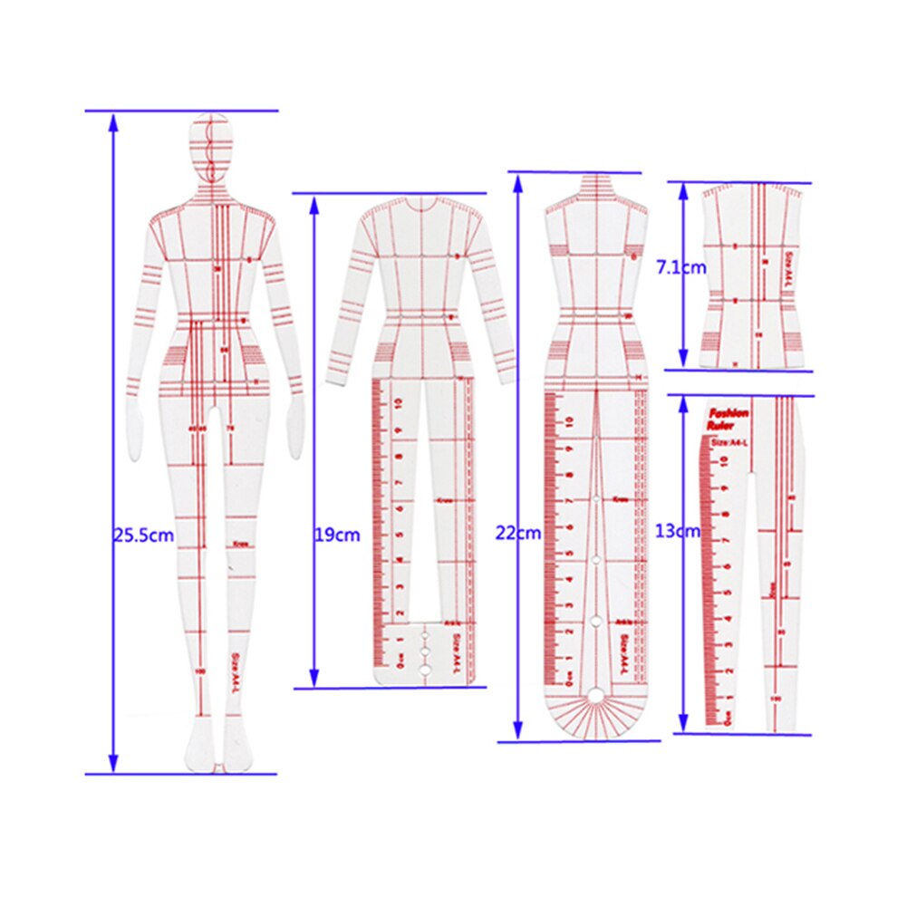 3/4/5pcs Clothes chart template ruler Women Drawing Ruler Figure Sketch Female Model Sewing Decoration Supplies FP8