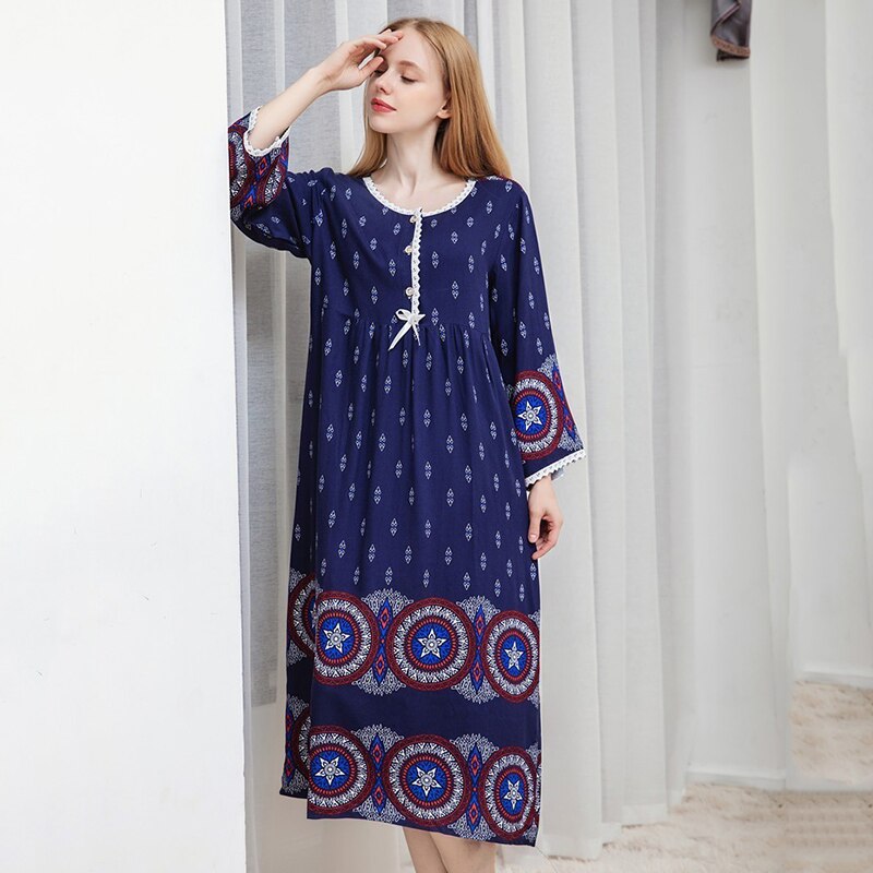 Lente Sleepdress Vrouwen Katoen Lange Mouw Losse Nachtjapon Ademend Zachte Homewear Nachtkleding Nachthemd Lange Thuis Kleding Vrouwen