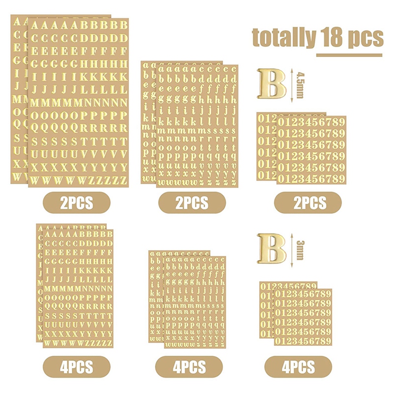 Pegatinas de letras pequeñas para números, autoadhesivas, prácticas, 18 hojas