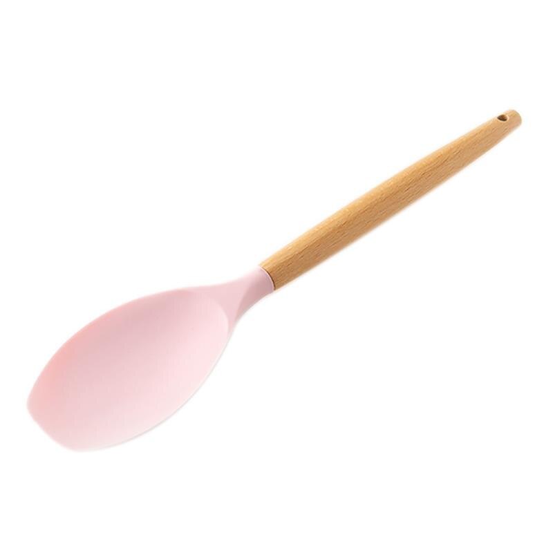 Ustensile de cuisine rose en Silicone de supérieure, avec manche en bois Flexible antiadhésif, ustensile de cuisine domestique: 6