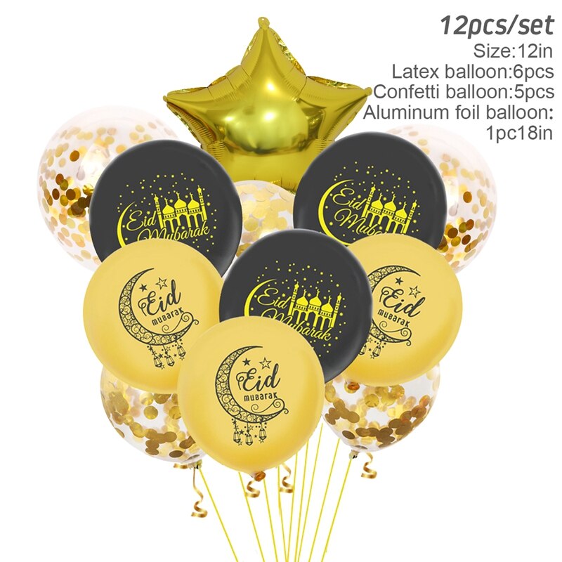Fengrise Eid Mubarak Ballon Kareem Glücklich Ramadan Dekoration Muslim Islamischen Muslimischen Festival Ballon Ramadan Ballon Hilfe Mubarek: 13pcs set 1