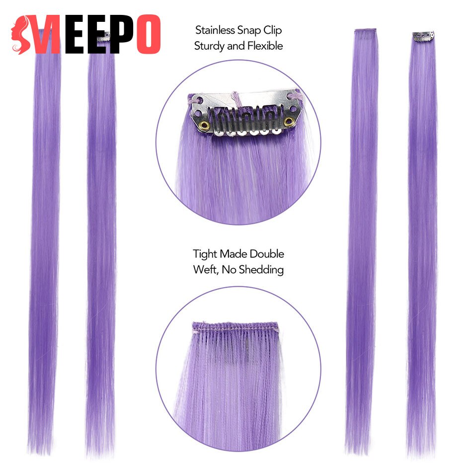 MEEPO Synthetic Hair Extensions 24 Inches Long Straight Hair 10Pieces/Set Colored Highlight Clip-In One Piece Pure Color