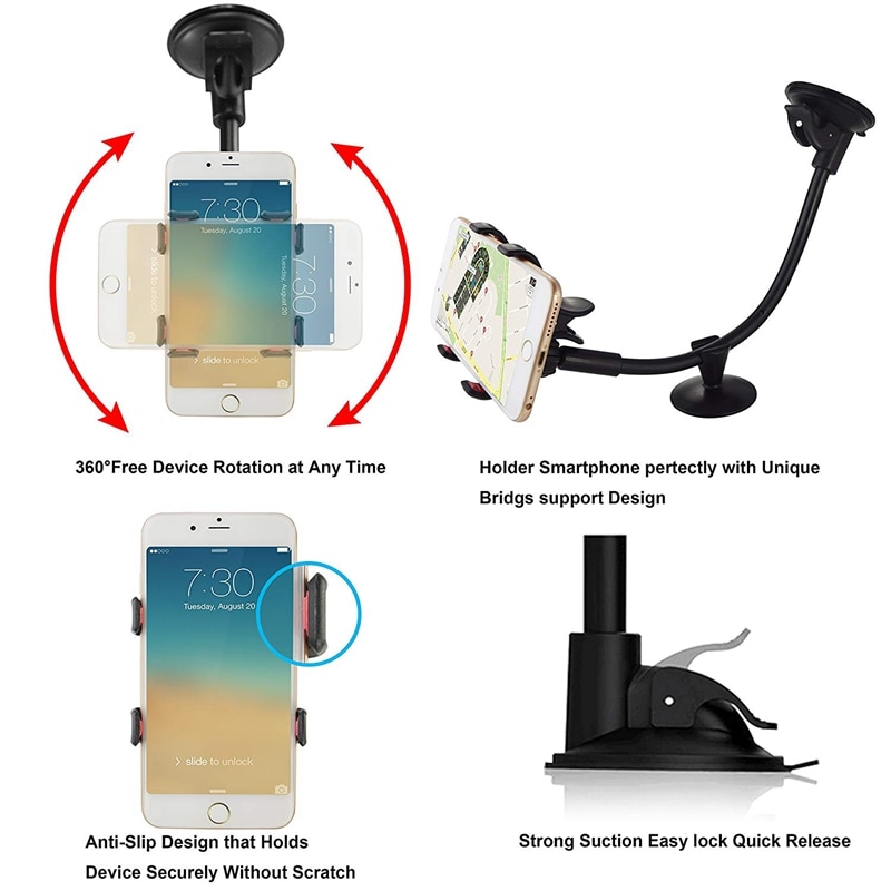 Phone Mount Holder Universal Long Arm Windshield Dashboard Car Suction Cup Mount Cradle For iPhone 8 X Cell Mobile Phone Holder