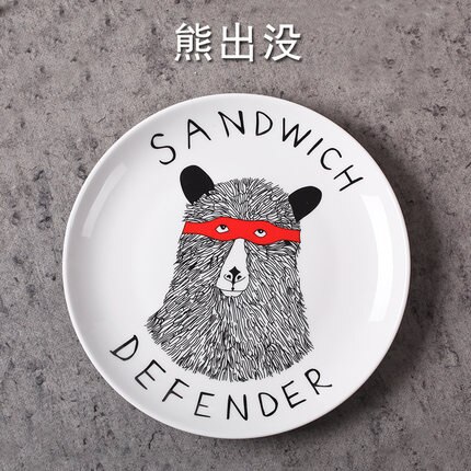 Cartoon animals Ceramic Dinner Plates White Porcelain Tray Dishes For Restaurant Serving Steak Dessert Food Plate For Party: Bear