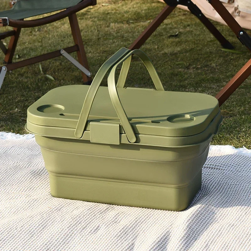 Cesta de Camping plegable de gran capacidad, cesta de Picnic portátil, versátil, impermeable, funcional, Red de Picnic de Primavera al aire libre con tapa: Negro
