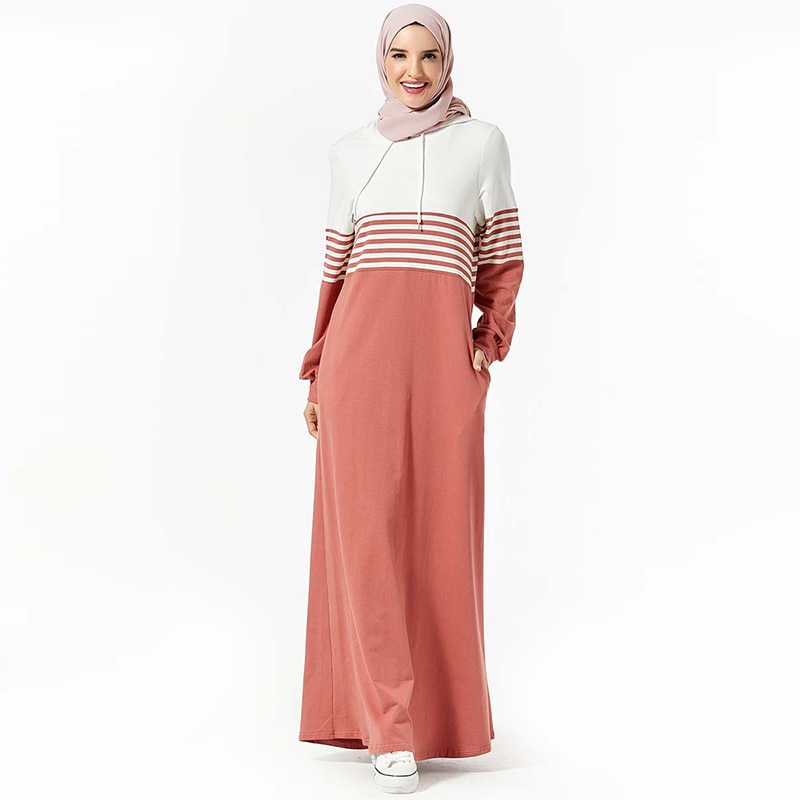 Robe musulmane moyen-orient arabe femmes sweat à capuche islamique turquie rayé poche Patchwork tenue décontractée Style dubaï
