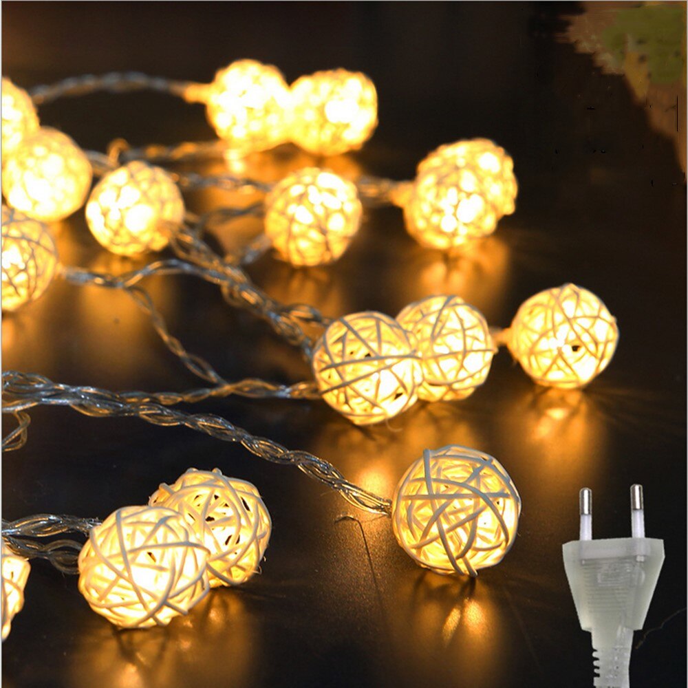 220v 6m 40 led varm hvid led kuglelys fe string lys belysning rattan kugle led lys bryllupsfest dekoration