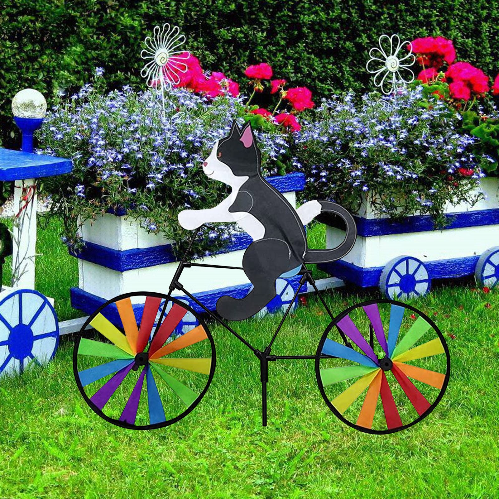 Funny Animal Bike Wind Spinner 3D Kleur Kat Puppy Windmolen Outdoor Tuin Decoratie Thuis Yard Art Decoratie