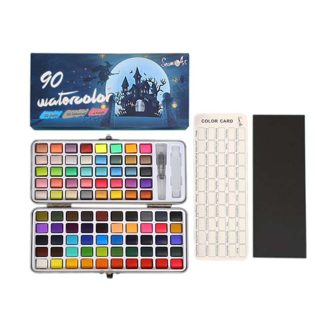 Jianwu ART5 Hoge 50-Kleur Solide Aquarel Verf Doos Draagbare Borstel Pen Olie Verf Artistieke Schilderen Leveringen: 90 color