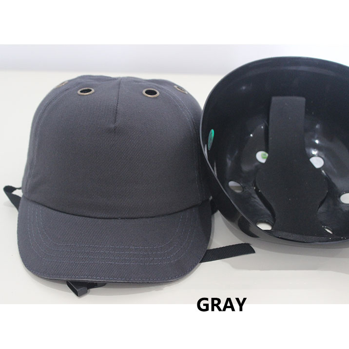 Hård hat til arbejdstøj hovedbeskyttelse top 6 huller bump cap arbejdssikkerhedshjelm abs indre shell baseball hat stil beskyttende: Grå
